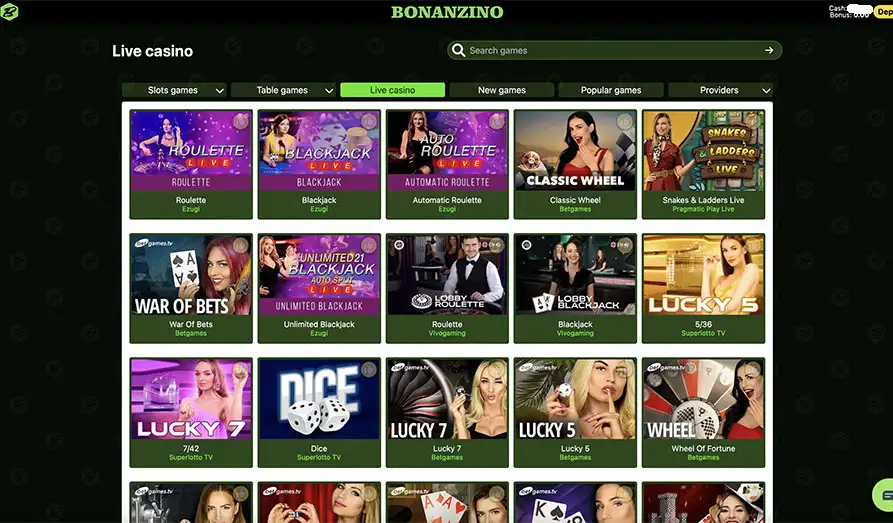 Landscape screenshot image #1 for Bonanzino Casino