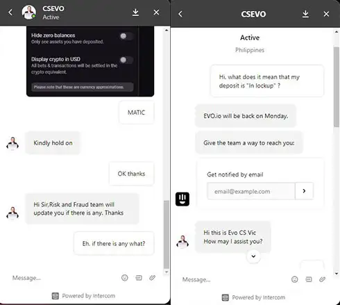 Live chat support Evo IO